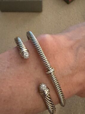 David Yurman Sterling Silver Station Bracelet with Diamonds 4mm size Small